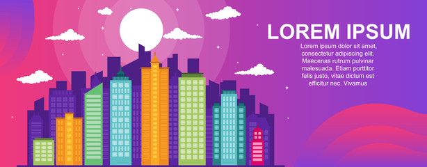 City Life Concept Cityscape Landmark Horizontal Landing Page Banner Illustration