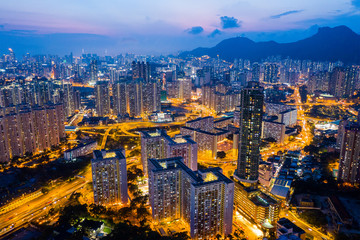 Top view of Hong Kong cityscape at night