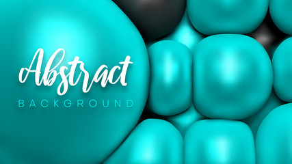Creative abstract background with turquoise glossy 3d balls.