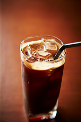 Iced cafe latte on table