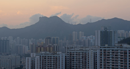 Timelapse of Hong Kong sunset with lion rock mountain