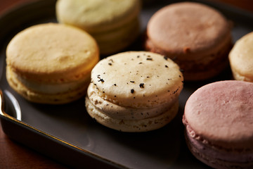 Various flavor macaroons, French pastry