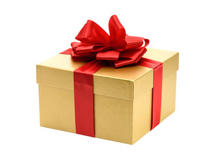 Golden gift box isolated on a white background