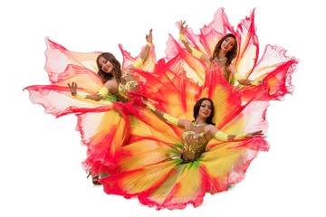 Dancers in colorful artistic dresses shot