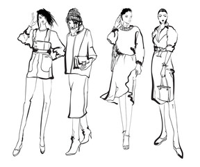 Stylish fashion models. Pretty young girls. Fashion womans Sketch