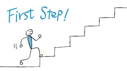 First step (Go up the stairs)