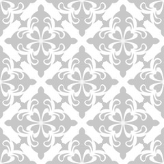 Floral seamless background. Gray pattern on white