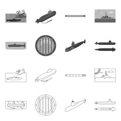 Vector illustration of war  and ship symbol. Set of war  and fleet stock symbol for web.
