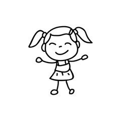 Cartoon character happy girl people happiness hand drawing illustration