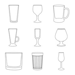 Vector illustration of dishes and container symbol. Set of dishes and glassware stock vector illustration.
