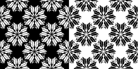 Floral seamless set of patterns. Black and white backgrounds