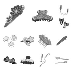 Vector illustration of hairdressing and hairclip symbol. Set of hairdressing and fashion stock vector illustration.