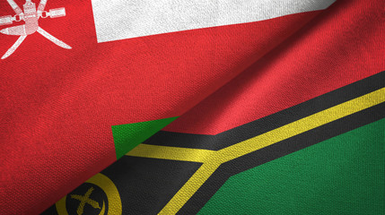 Fototapeta na wymiar Oman and Vanuatu two flags textile cloth, fabric texture
