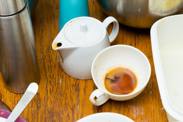 dirty dishes on kitchen table