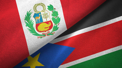 Peru and South Sudan two flags textile cloth, fabric texture