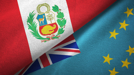 Peru and Tuvalu two flags textile cloth, fabric texture