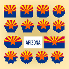 Fototapeta na wymiar Arizona Flag Collection Figure Icons Set Vector. Symbol Of State In Southwestern Region Of Usa Arizona Consists Of Rays Of Red And Weld-yellow On Top Half. Flat Cartoon Illustration