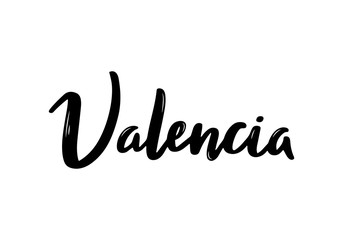 Valencia handwritten calligraphy. Hand drawn brush lettering. Vector design template.