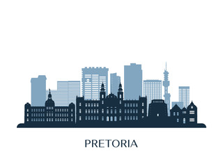 Fototapeta premium Pretoria skyline, monochrome silhouette. Vector illustration.