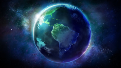 Naklejka na ściany i meble Realistic Earth from space showing North and South America.