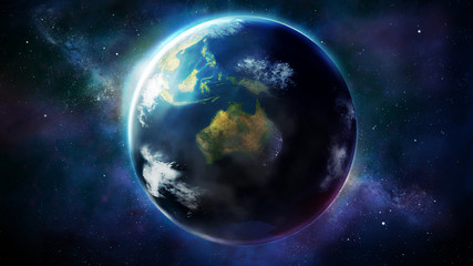 Fototapeta na wymiar Realistic Earth from space showing Asia, Australia and Oceania