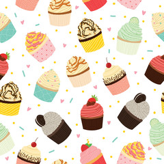cute delicious cupcake varian seamless pattern