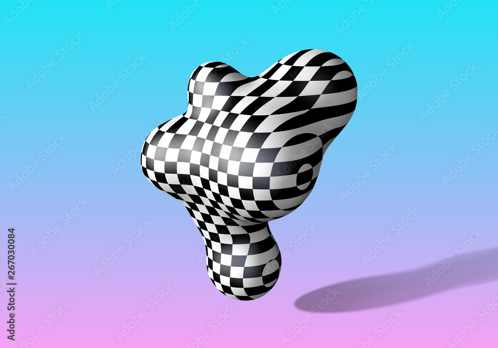 Fototapete abstract 3d fluid metaball shape with checkered pattern
