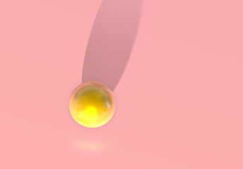 Abstract pink background with golden ball jumping in top view unusual perspective