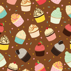 cute delicious cupcake varian seamless pattern