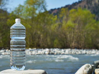 Plastic bottle with clean drinking water.