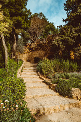 Stone gallery in the park Guell in Barcelona