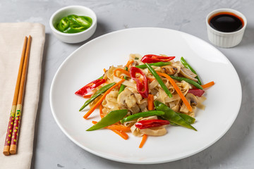 Chow Mein egg noodles with vegetables and mushrooms