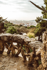Stone gallery in the park Guell in Barcelona