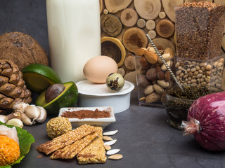 Food ingredients containing zinc. The concept of a healthy diet.