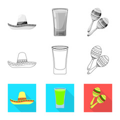 Vector design of cafe and Latin logo. Set of cafe and national stock symbol for web.