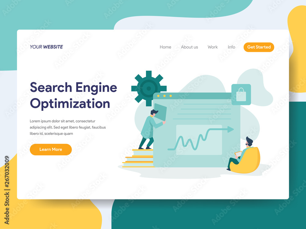 Poster landing page template of search engine optimization illustration concept. modern flat design concept