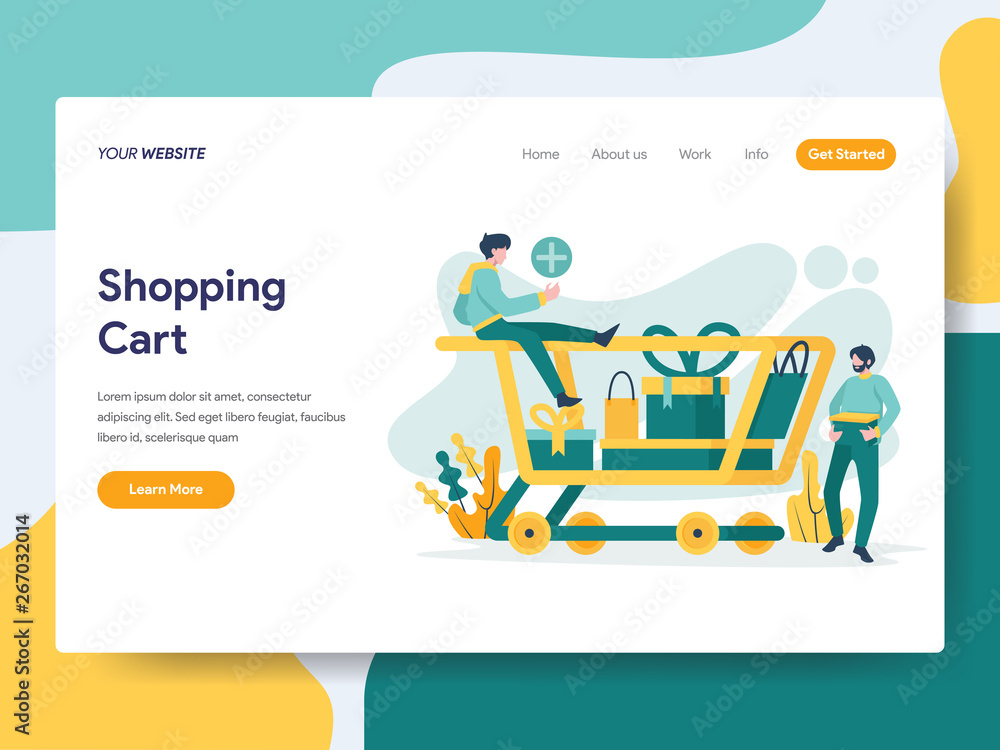 Poster landing page template of shopping cart illustration concept. modern flat design concept of web page 