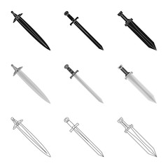 Vector illustration of game  and armor  logo. Set of game  and blade  stock symbol for web.
