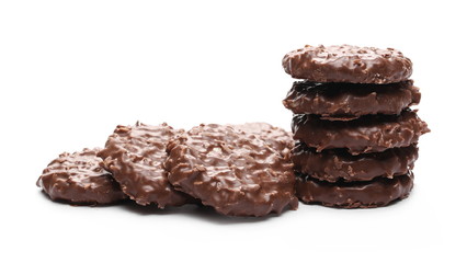 Cocoa cookies, biscuits with coconut isolated on white background