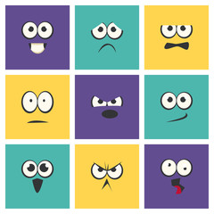 Cute Emoji with Different Emotive Feelings Set, Kawaii Emoticons, Funny Faces with Different Emotions Vector Illustration