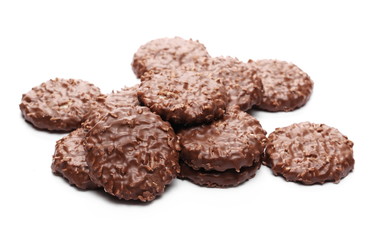 Cocoa cookies, biscuits with coconut isolated on white background