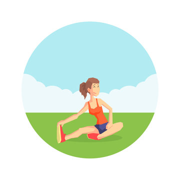 Girl Warming Up Before Training in Nature Wearing Sports Uniform, Physical Workout Training, Active Healthy Lifestyle Vector Illustration