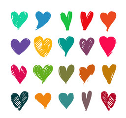 Set of Hand drawn hearts. Vector illustration. Isolated on white background.