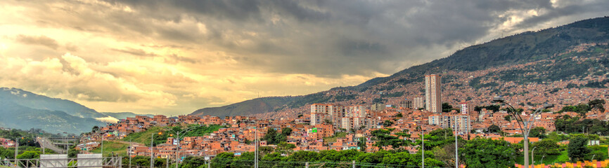 Medellin, Colombia - Informal neighbourhood on the hill at sunset