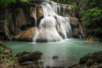 Fototapeta na wymiar Huai Mae Khamin Waterfall In Kanchanaburi near Bangkok Thailand