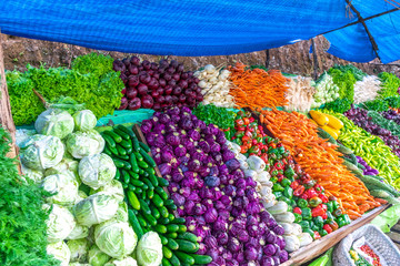 Colorful fresh organic vegetables in market