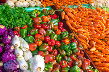 Colorful fresh organic vegetables in market