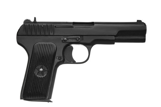 Soviet black gun isolate on white back. ussr pistol