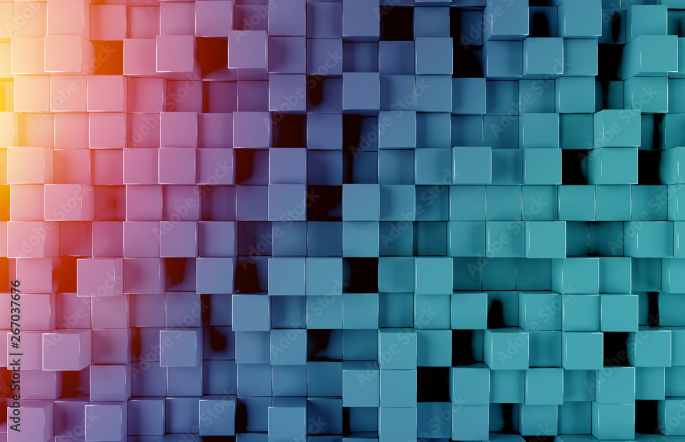 Aufkleber glowing black blue and orange squares background pattern 3d rendering