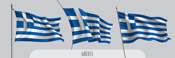 Set of Greece waving flag on isolated background vector illustration